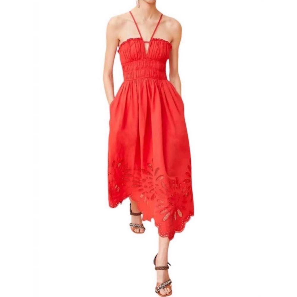 ULLA JOHNSON beatrice dress in poppy red Sz 10